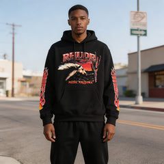 RHUDE Hip Hop Vintage Running Horse Printed Hoodie