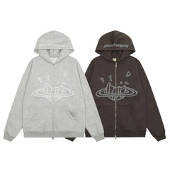 Broken Planet Puff Print Fleece Zip Up Hoodie