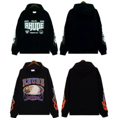 RHUDE American Streetwear Fleece Oversized Loose Hooded Pullover
