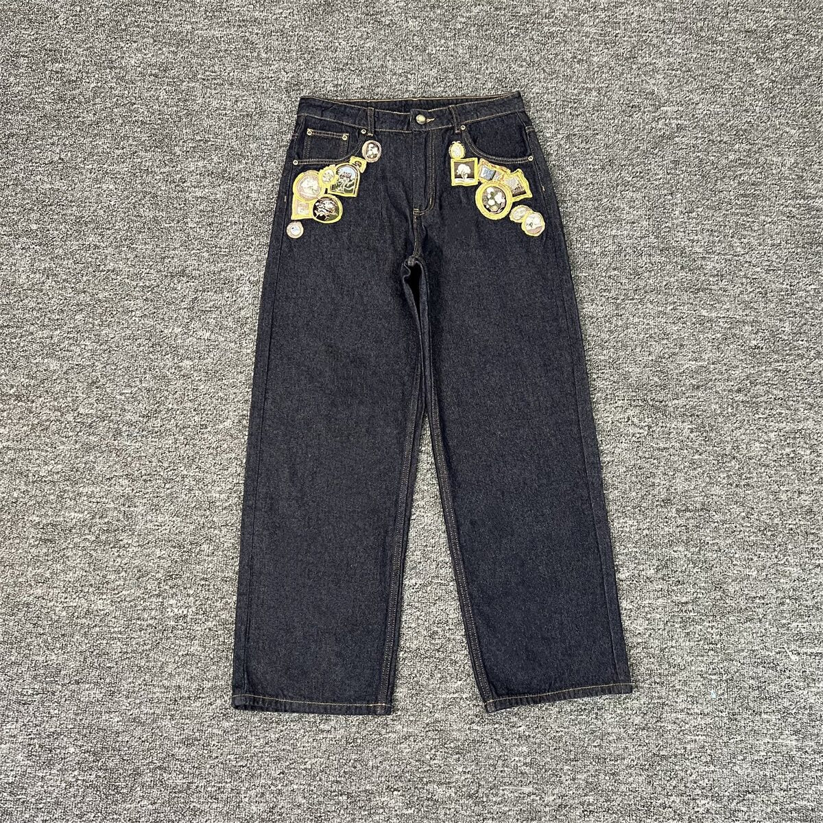 Derschutze Hip Hop Heavy Embroidered Straight Jeans