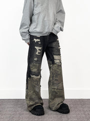 A knife high street style jeans with a torn and patched design