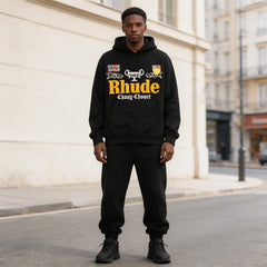 RHUDE Euro Streetwear Badge Letter Print Fleece Hoodie