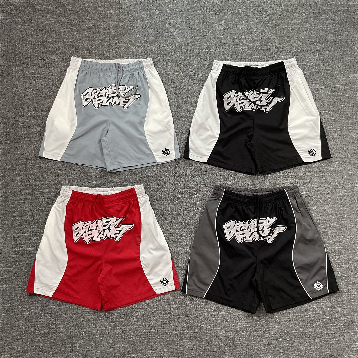 Broken Planet Letter Print Color Block Beach Shorts