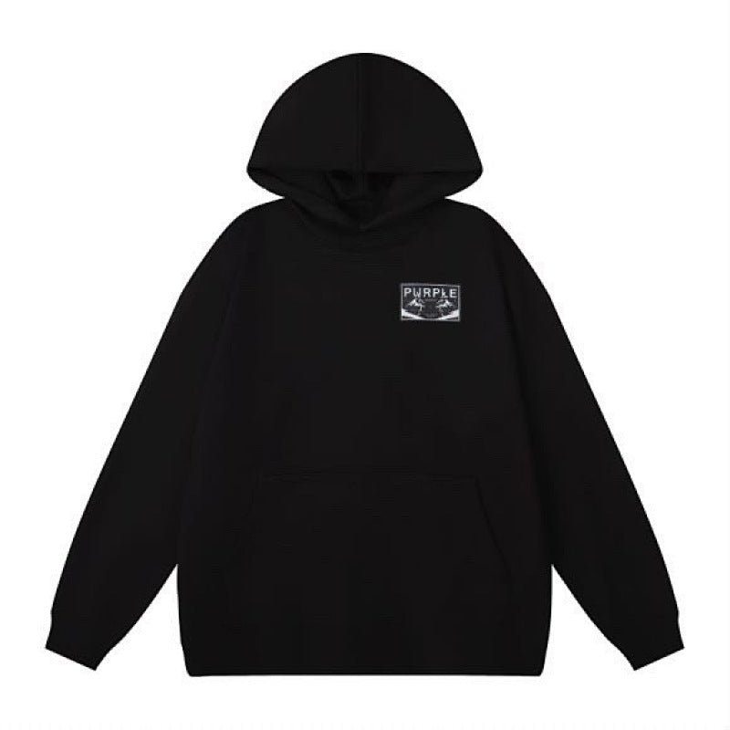 Purple Brand Men Black Floral Graphic Pullover Hoodie