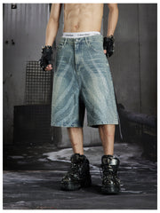 NOMANIAI Washing water distressed loose beaded seven-inch pants