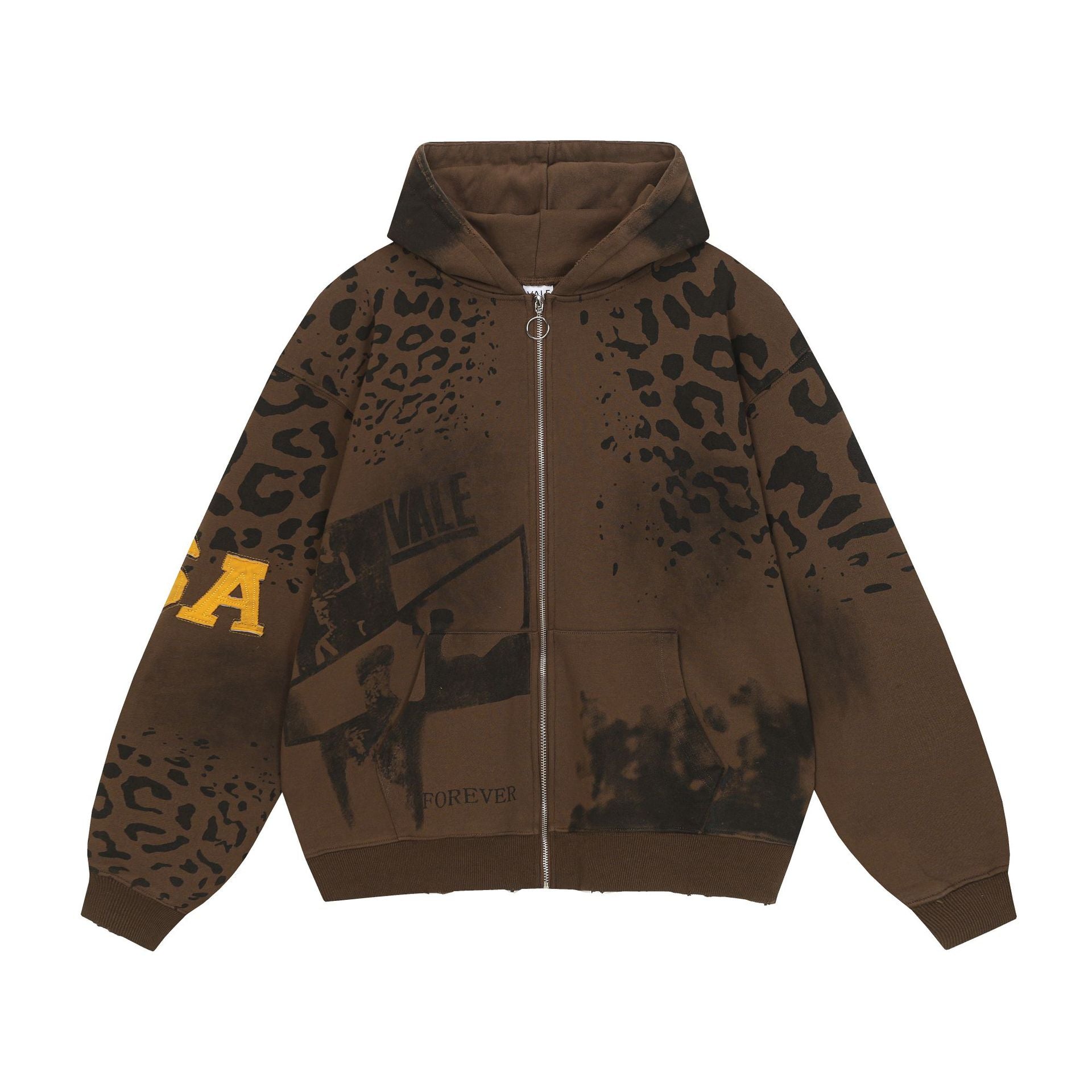 Vale Forever Brown Leopard Archive Zip-Up Hoodie