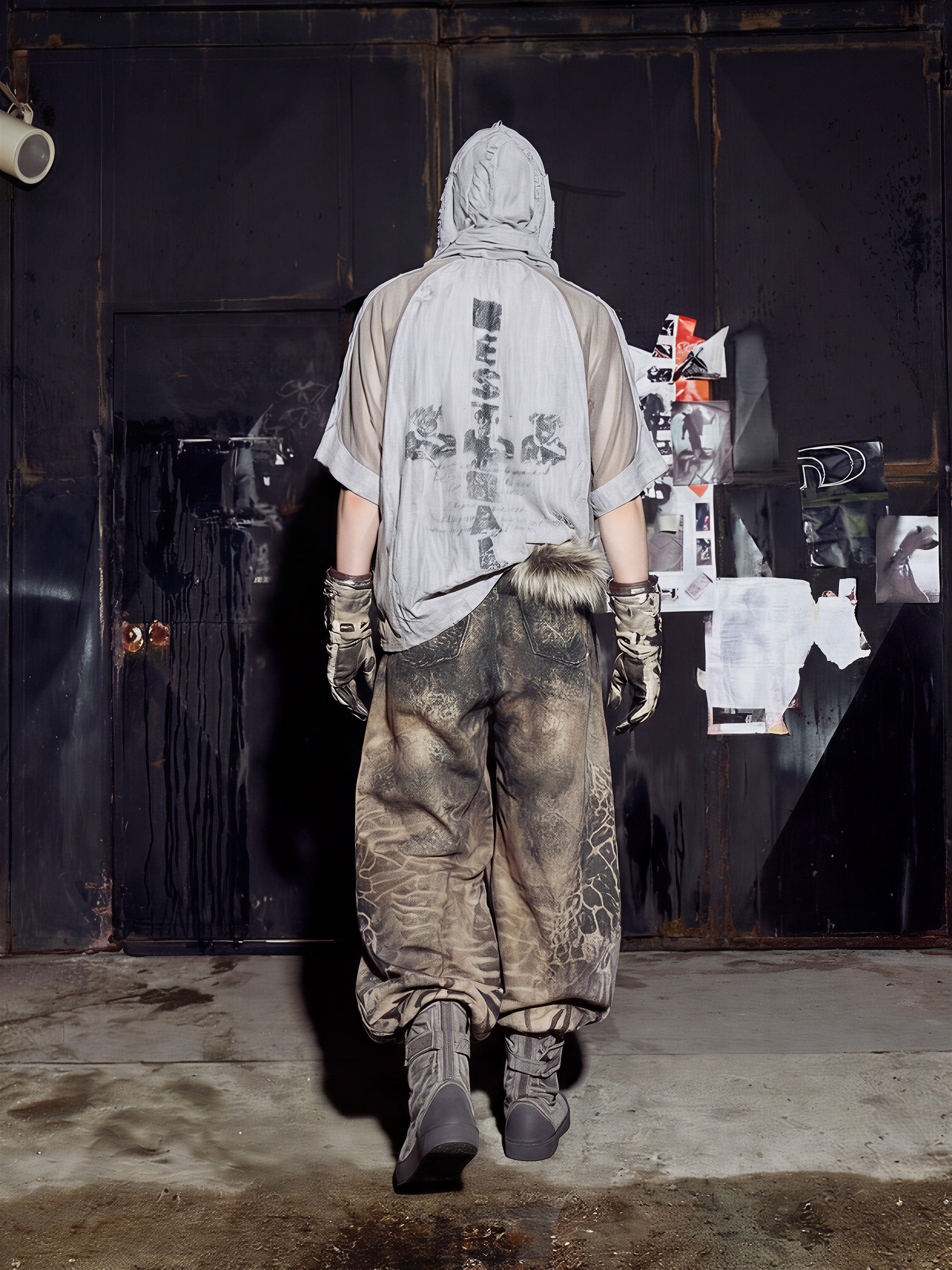 NOMANIAI Desert-style patchwork short-sleeved T-shirt