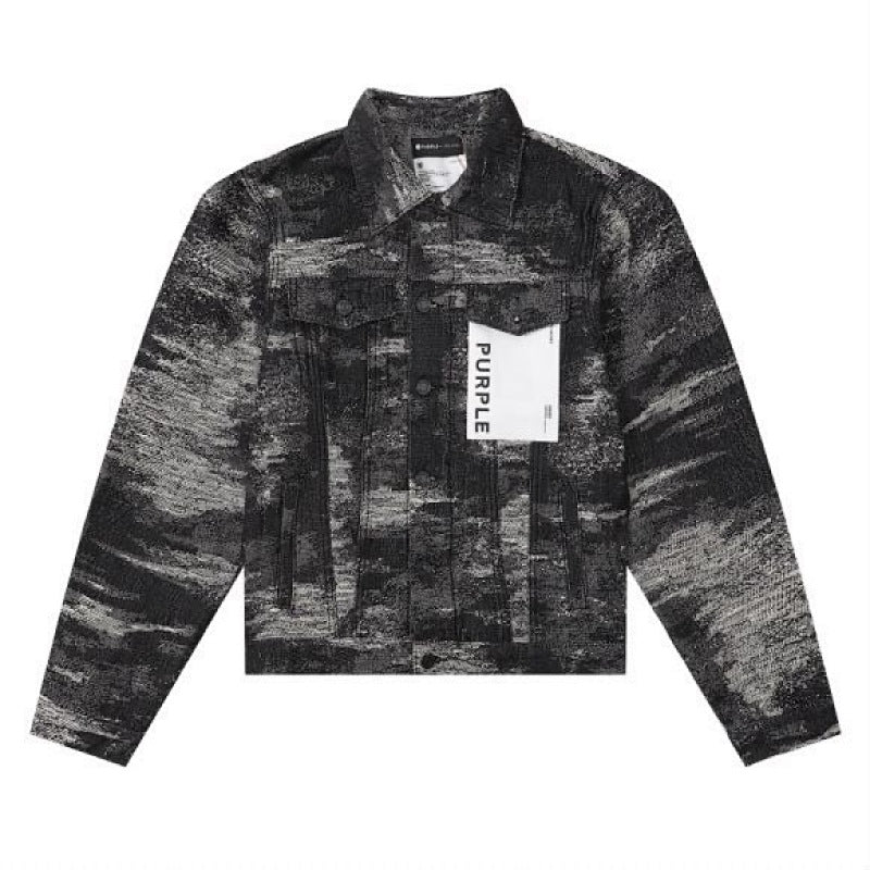 Purple Brand Black Abstract Paint Splatter Denim Jacket