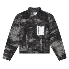 Purple Brand Black Abstract Paint Splatter Denim Jacket