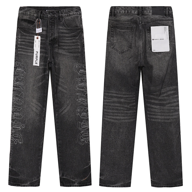 Purple Brand Men Grey Straight Wide Leg Jeans