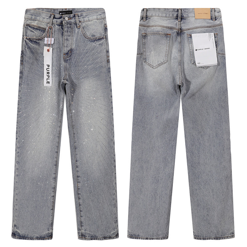 Purple Brand Men Rhinestone Straight Wide Leg Jeans