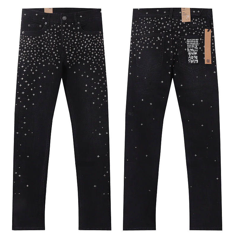 Ksubi Men Rhinestone Slim Fit Black Jeans