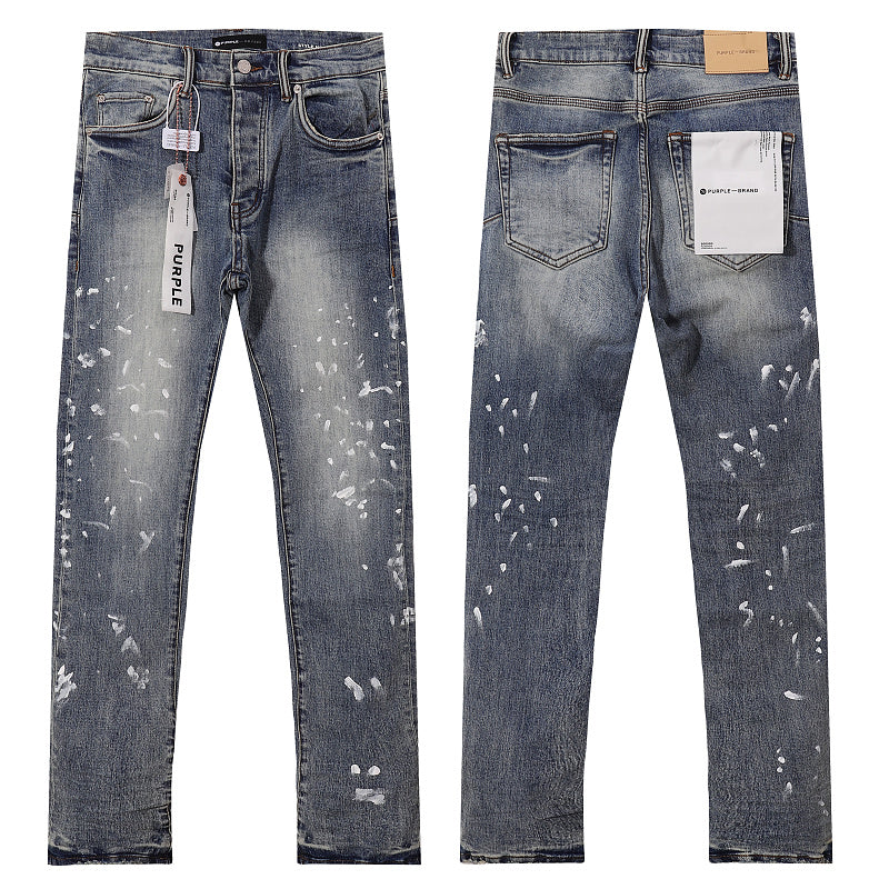 Purple Brand Men Paint Splatter Denim Jeans