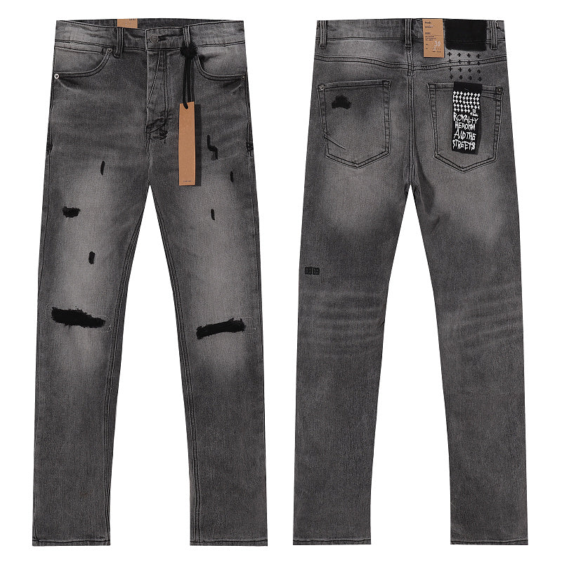 Ksubi Men Grey Distressed Slim Denim Jeans