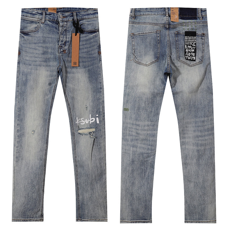 Ksubi Men Knee Distressed Slim Denim Jeans