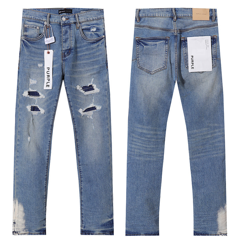 Purple Brand Men Black Patchwork Denim Jeans