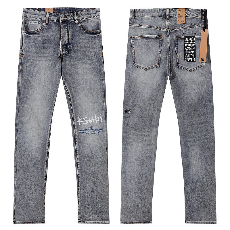Ksubi Men Knee Distressed Slim Denim Jeans