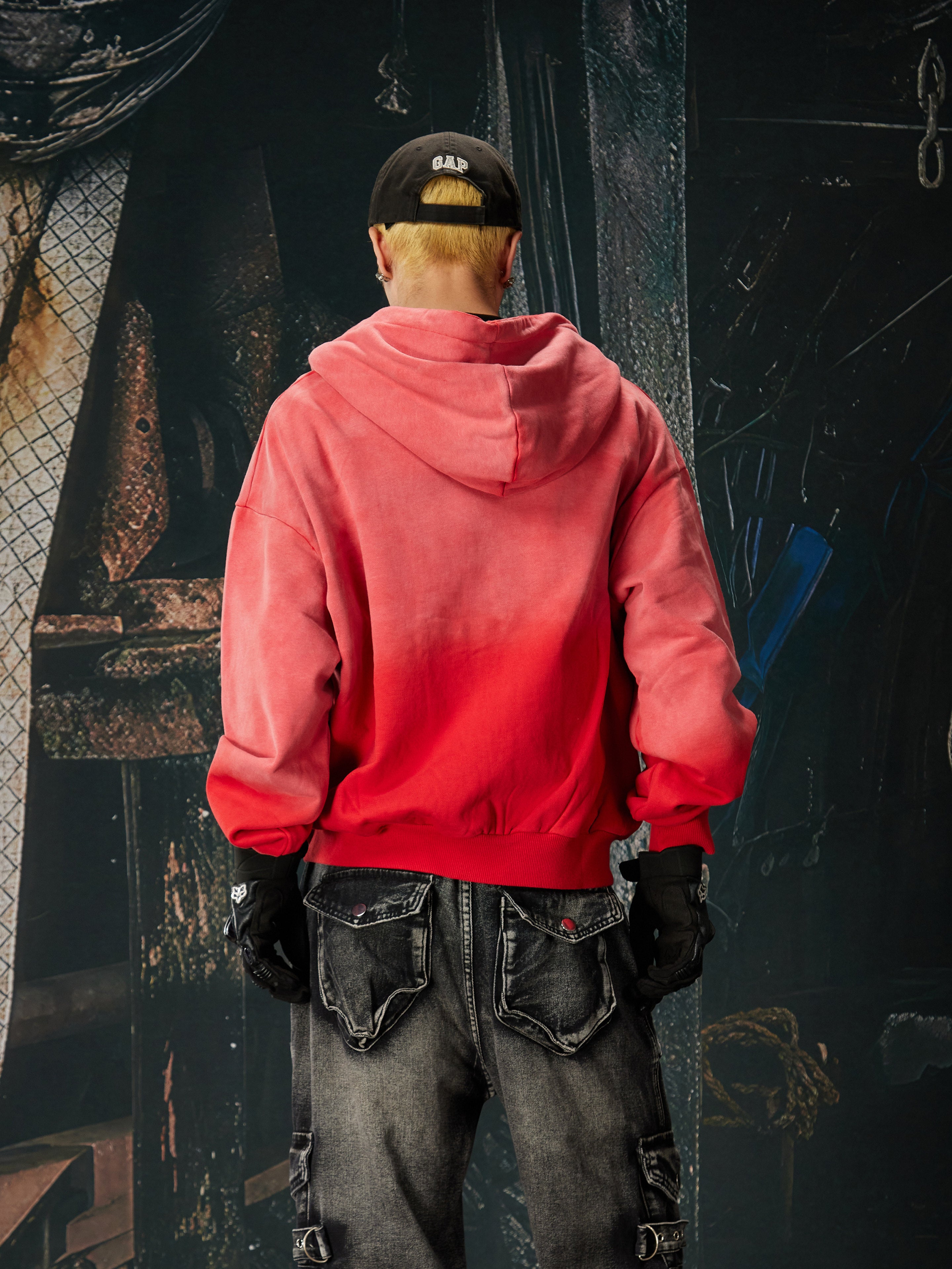 NOMANIAI Embroidered checkered contrast-colored hooded shirt