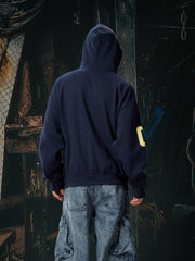 NOMANIAI Jersey Wind Street Retro Embroidery Color-Contrast Hoodie
