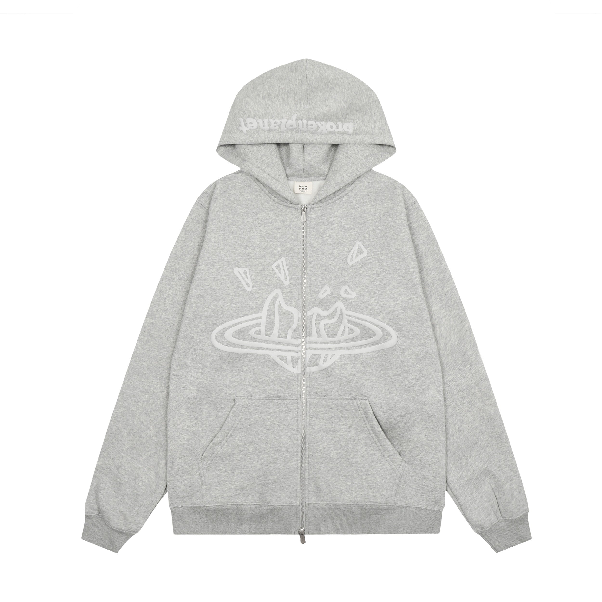 Broken Planet Puff Print Fleece Zip Up Hoodie