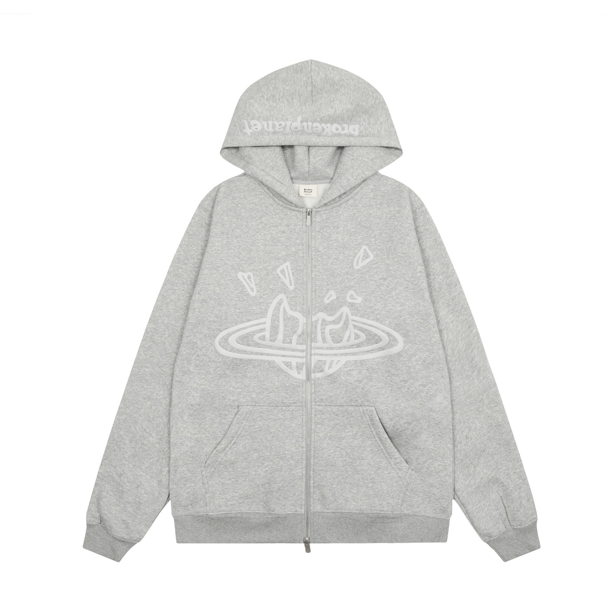 Broken Planet Puff Print Fleece Zip Up Hoodie