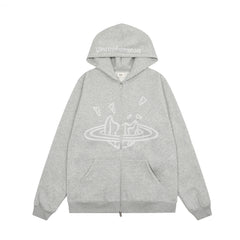 Broken Planet Puff Print Fleece Zip Up Hoodie