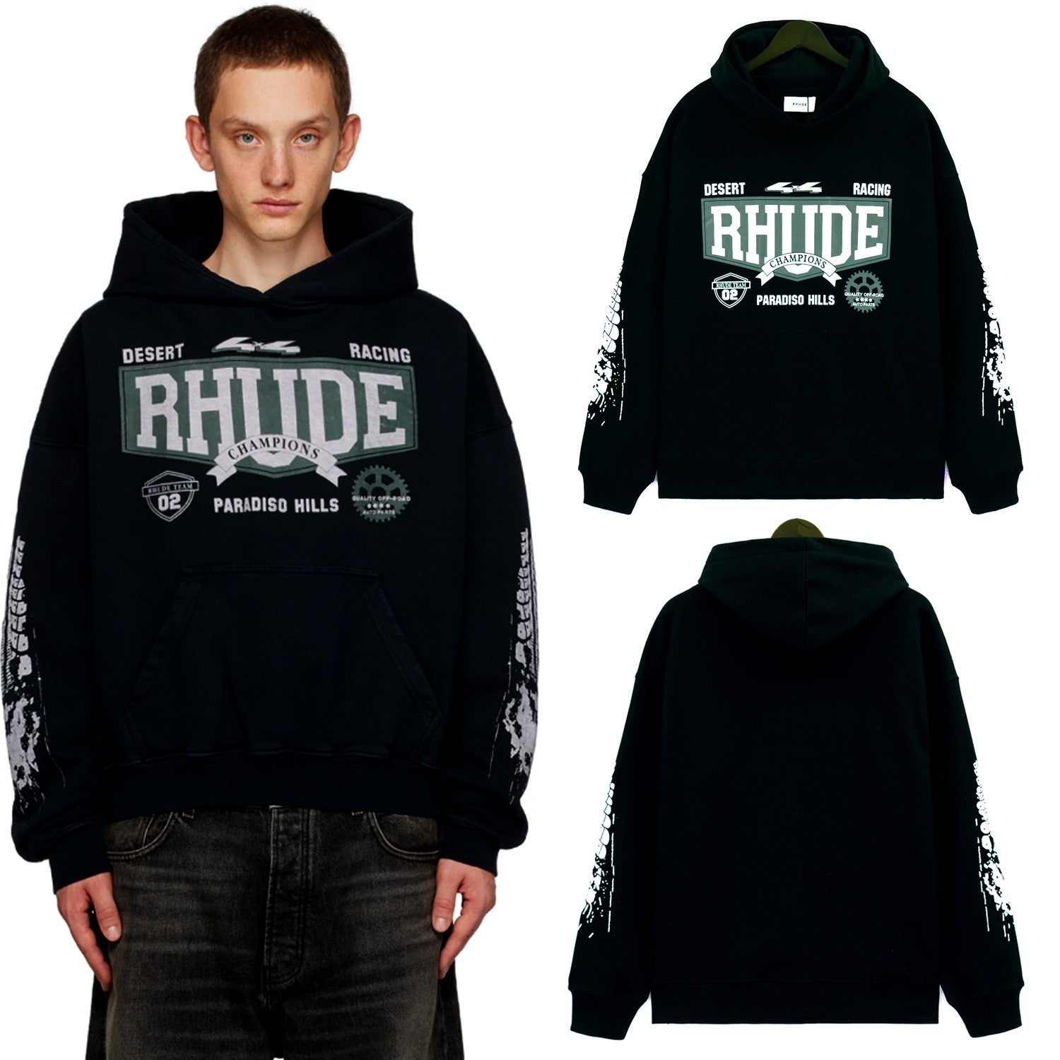 RHUDE American Streetwear Fleece Oversized Loose Hooded Pullover