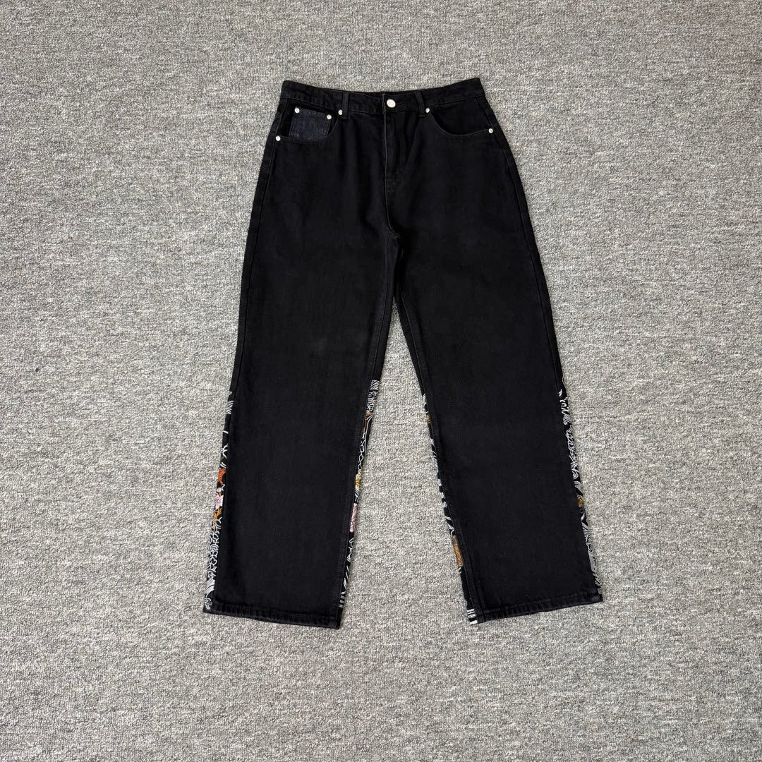 Derschutze Mythical Beast Embroidered Loose Straight Jeans