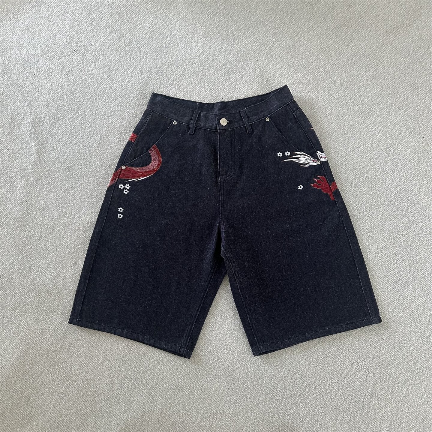 Derschutze Dragon Embroidered Retro Denim Shorts