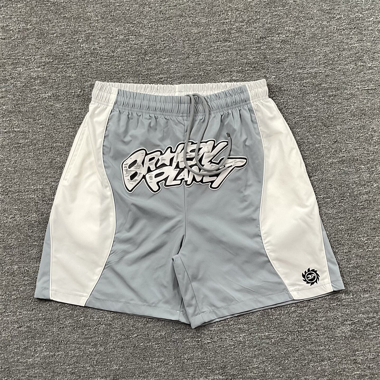Broken Planet Letter Print Color Block Beach Shorts