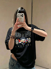 RHUDE American Retro Letter Print Loose Summer T-Shirt