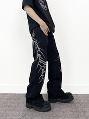 Aknife High Street Dark Thorn Embroidered Micro-Blare Jeans