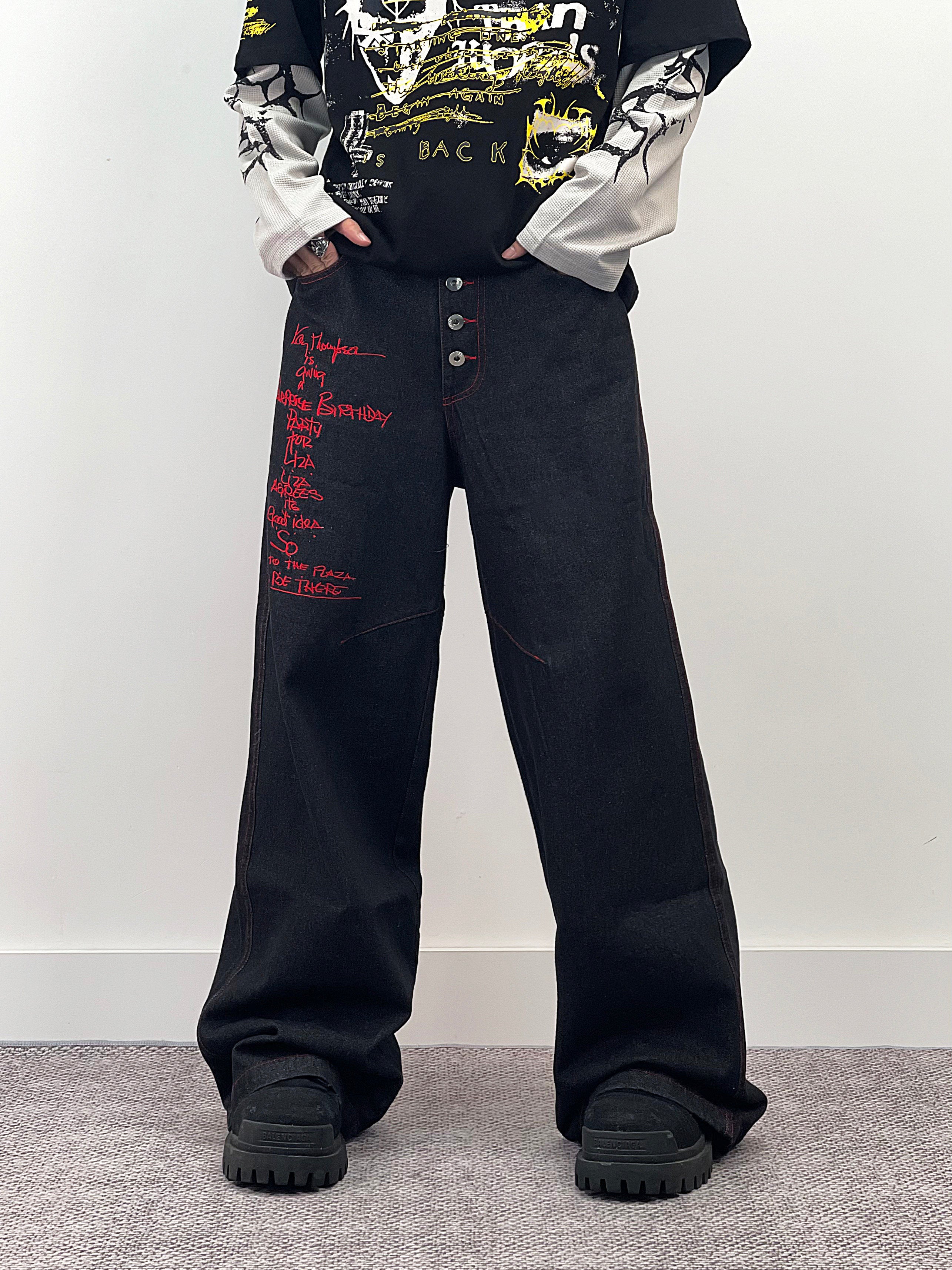 A knife high street cross-letter embroidered straight-leg denim pants