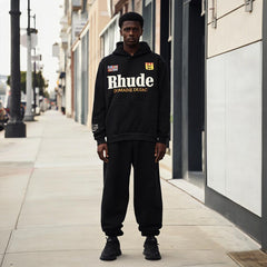 RHUDE American Vintage Badge Letter Fleece Hooded Sweatshirt