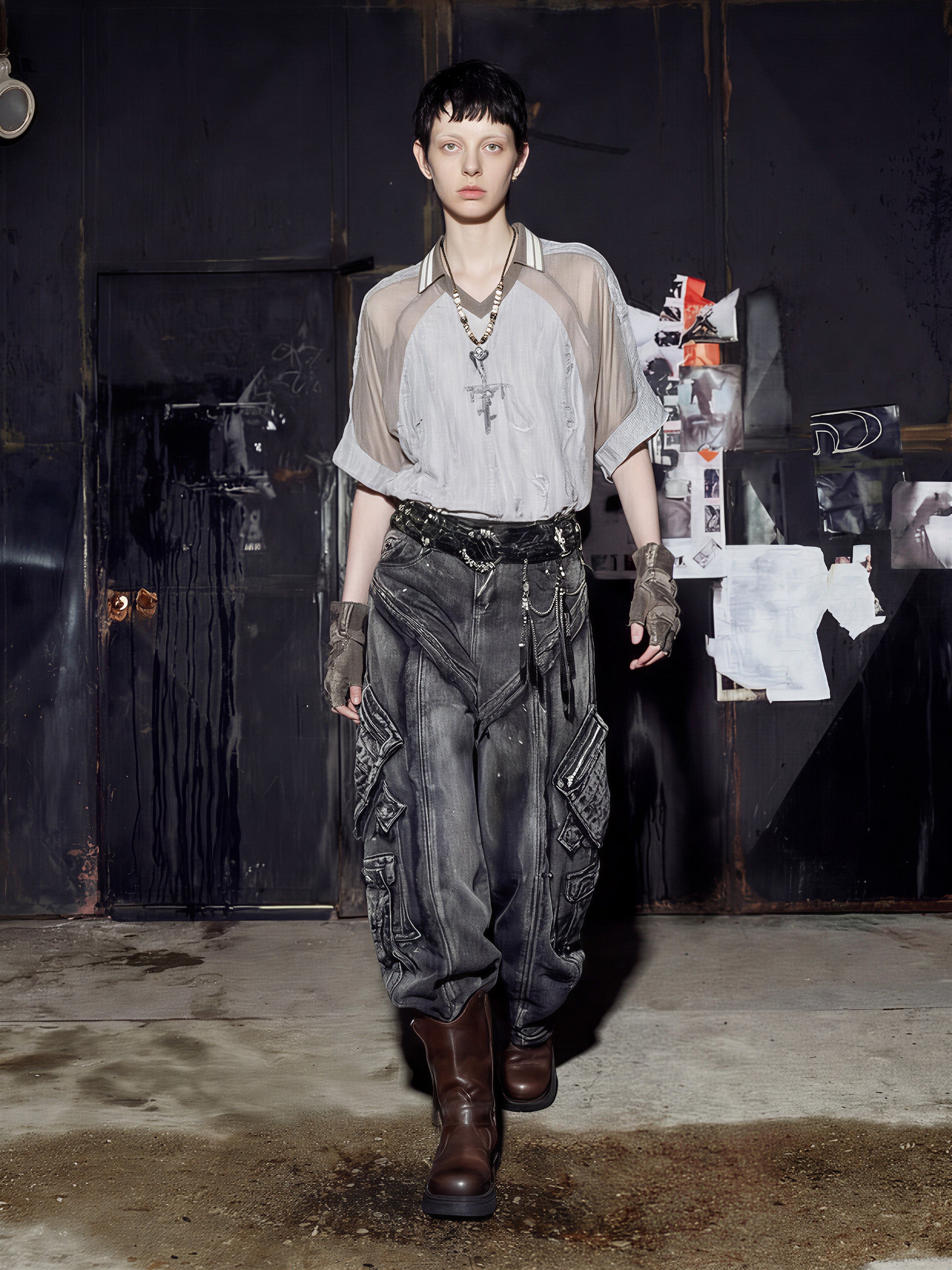 NOMANIAI Desert-style patchwork short-sleeved T-shirt
