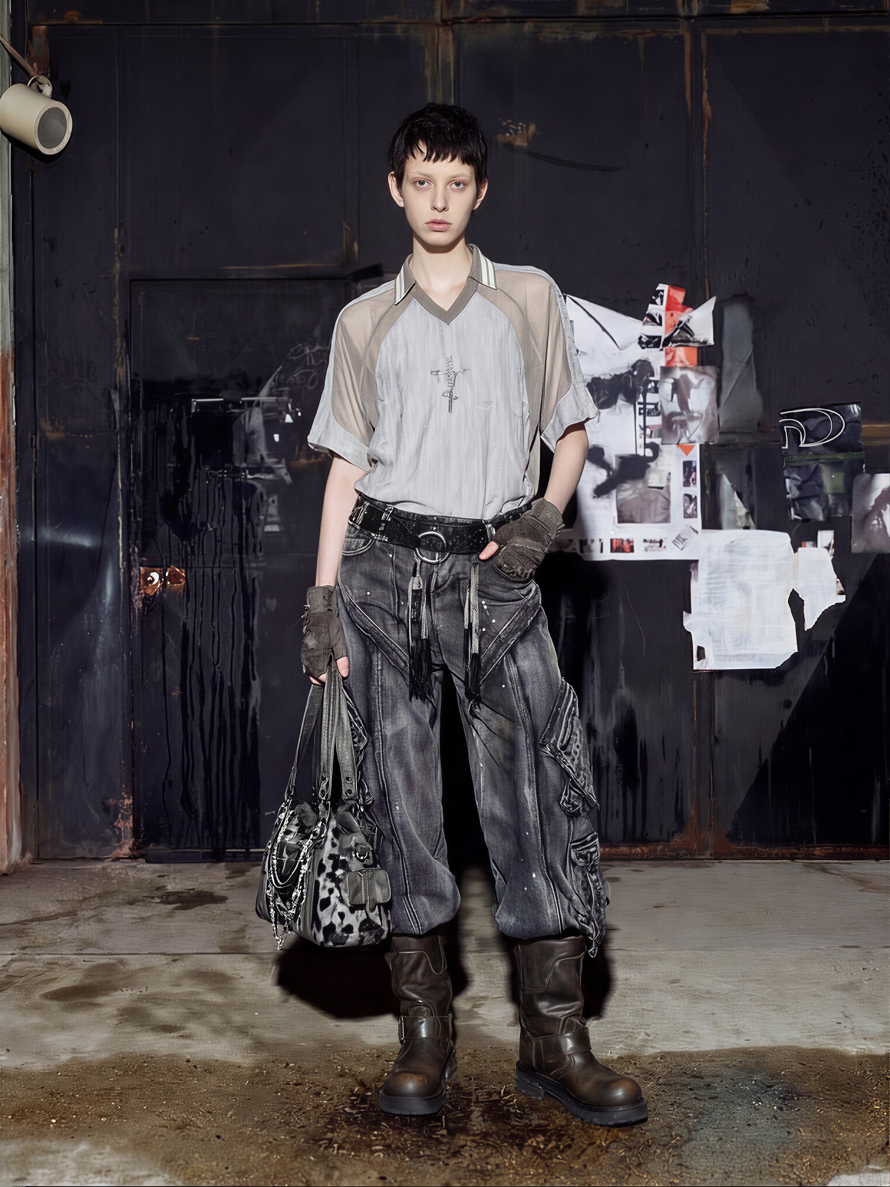 NOMANIAI Desert-style patchwork short-sleeved T-shirt