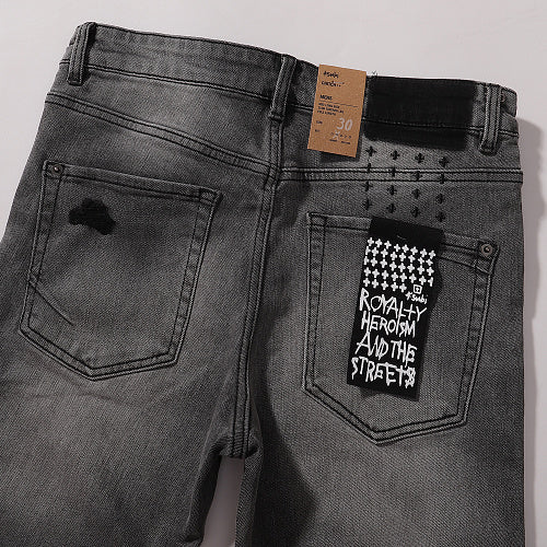 Ksubi Men Grey Distressed Slim Denim Jeans