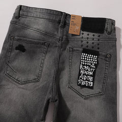 Ksubi Men Grey Distressed Slim Denim Jeans