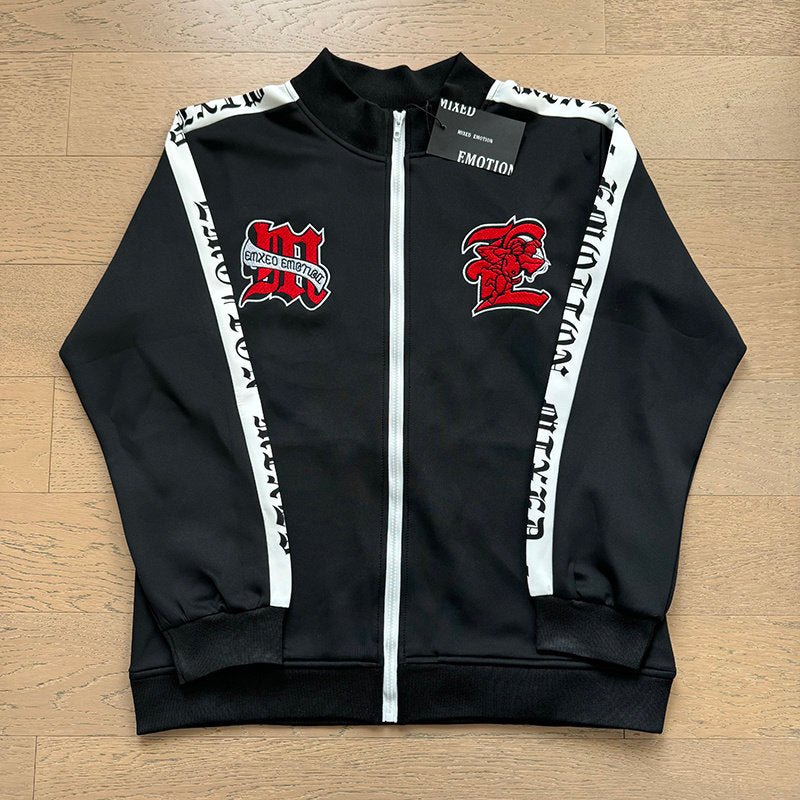 MIXED EMOTION Embroidered Side Stripe Tracksuit Set