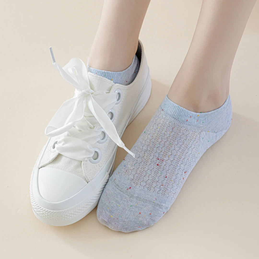 "Speckle Mist" Ultra-Thin Cotton Blend Mesh No-Show Socks