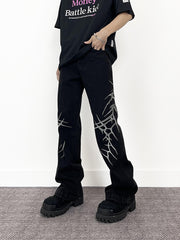 Aknife High Street Dark Thorn Embroidered Micro-Blare Jeans
