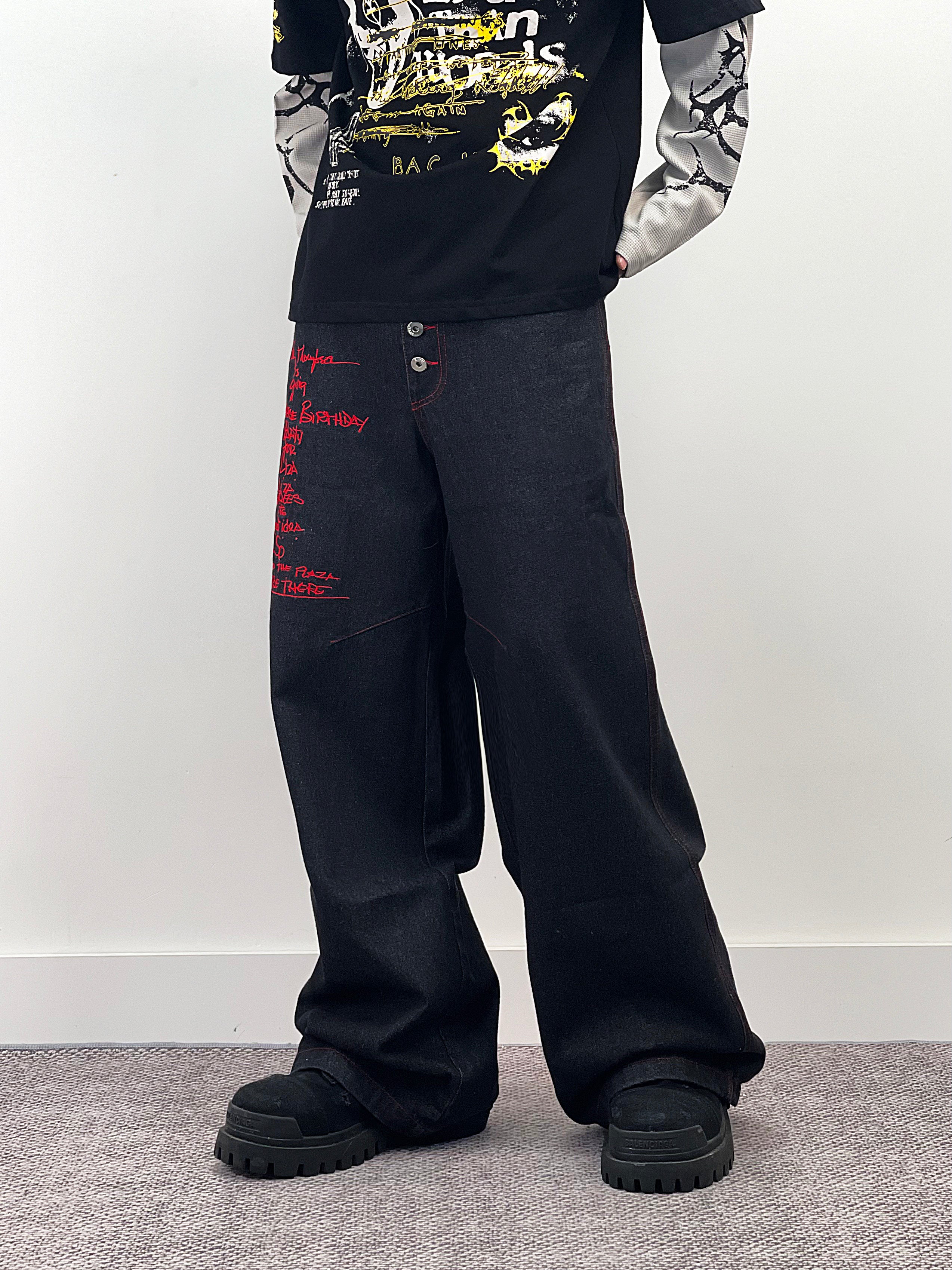 A knife high street cross-letter embroidered straight-leg denim pants