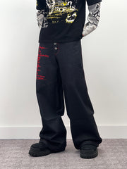 A knife high street cross-letter embroidered straight-leg denim pants