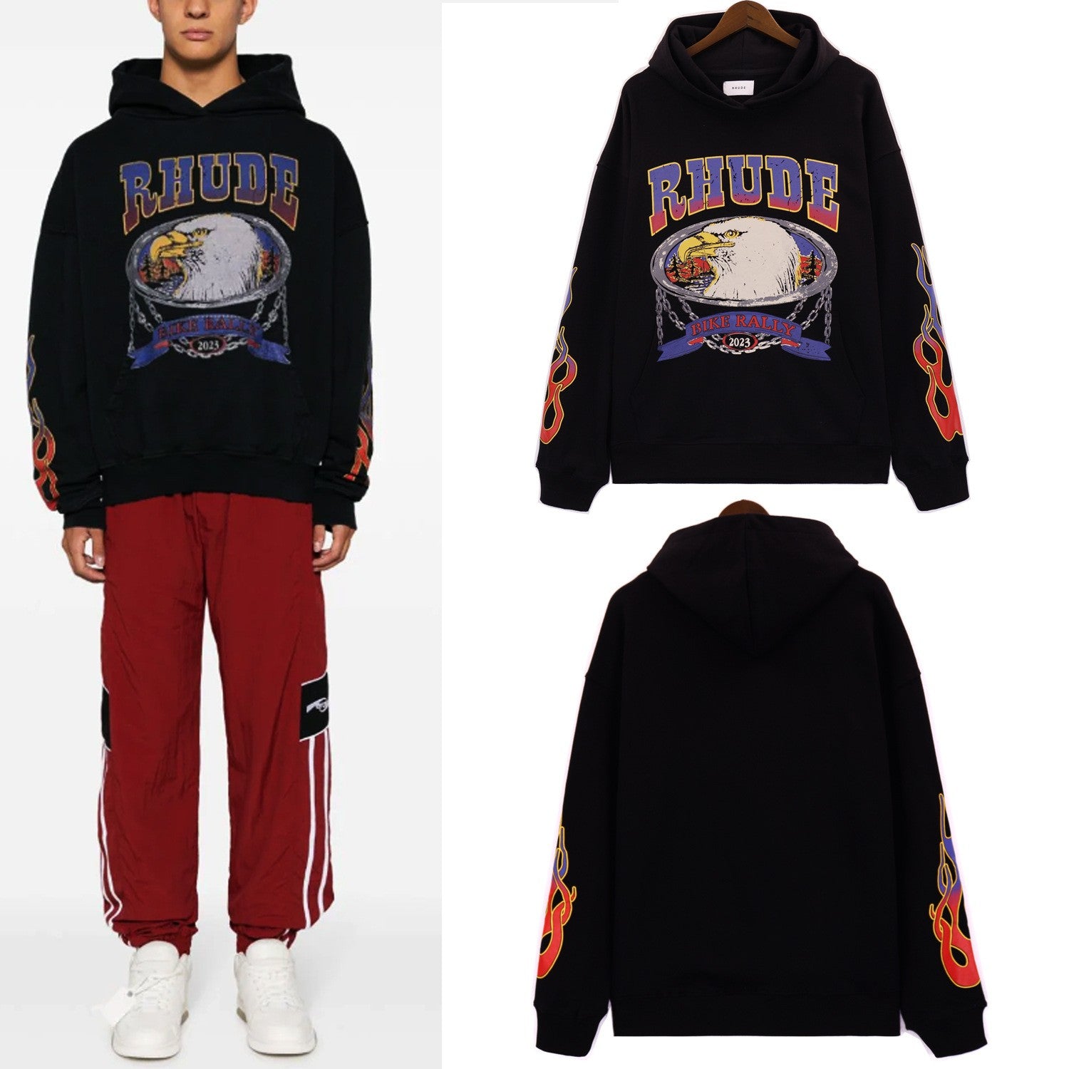 RHUDE American Streetwear Fleece Oversized Loose Hooded Pullover