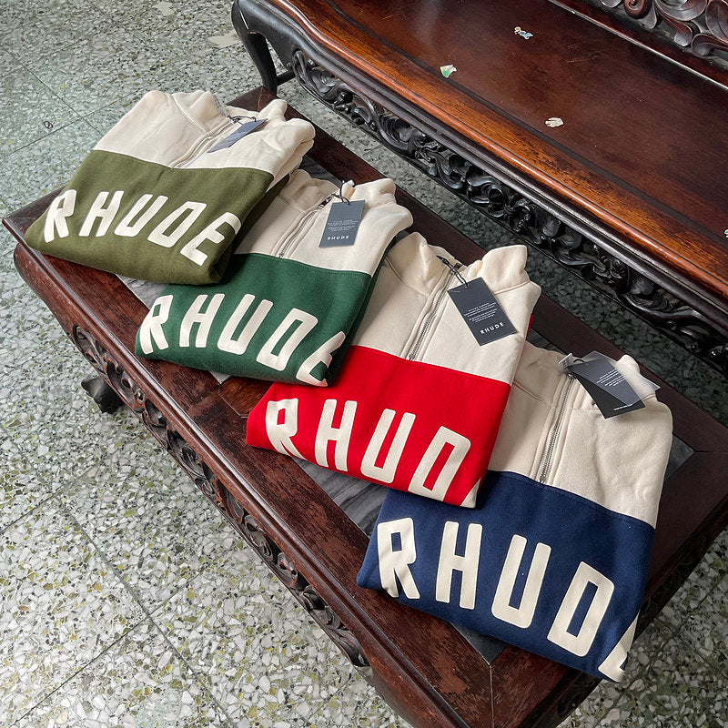 RHUDE Retro Color Block Half Zip Fleece Hoodie