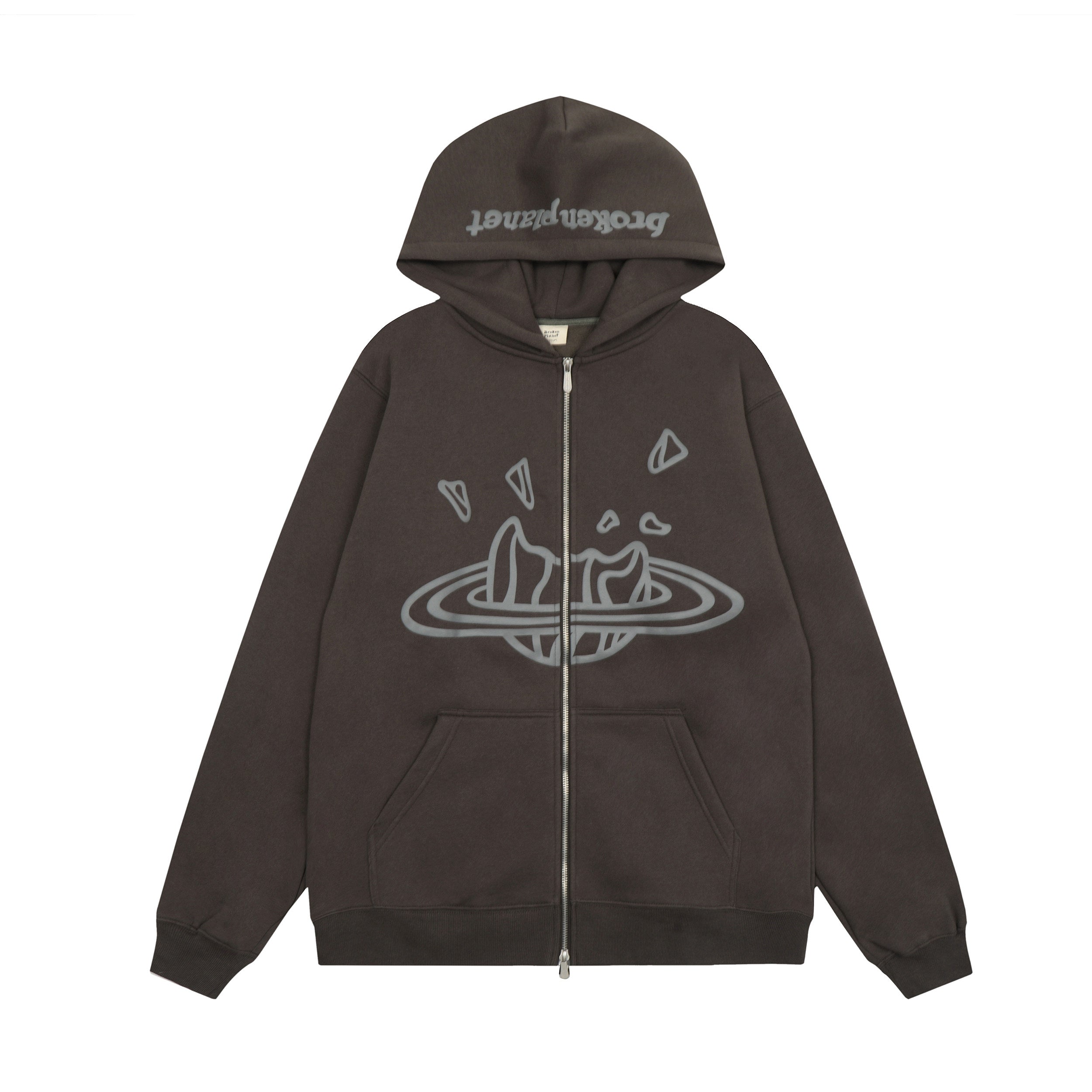 Broken Planet Puff Print Fleece Zip Up Hoodie
