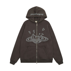 Broken Planet Puff Print Fleece Zip Up Hoodie