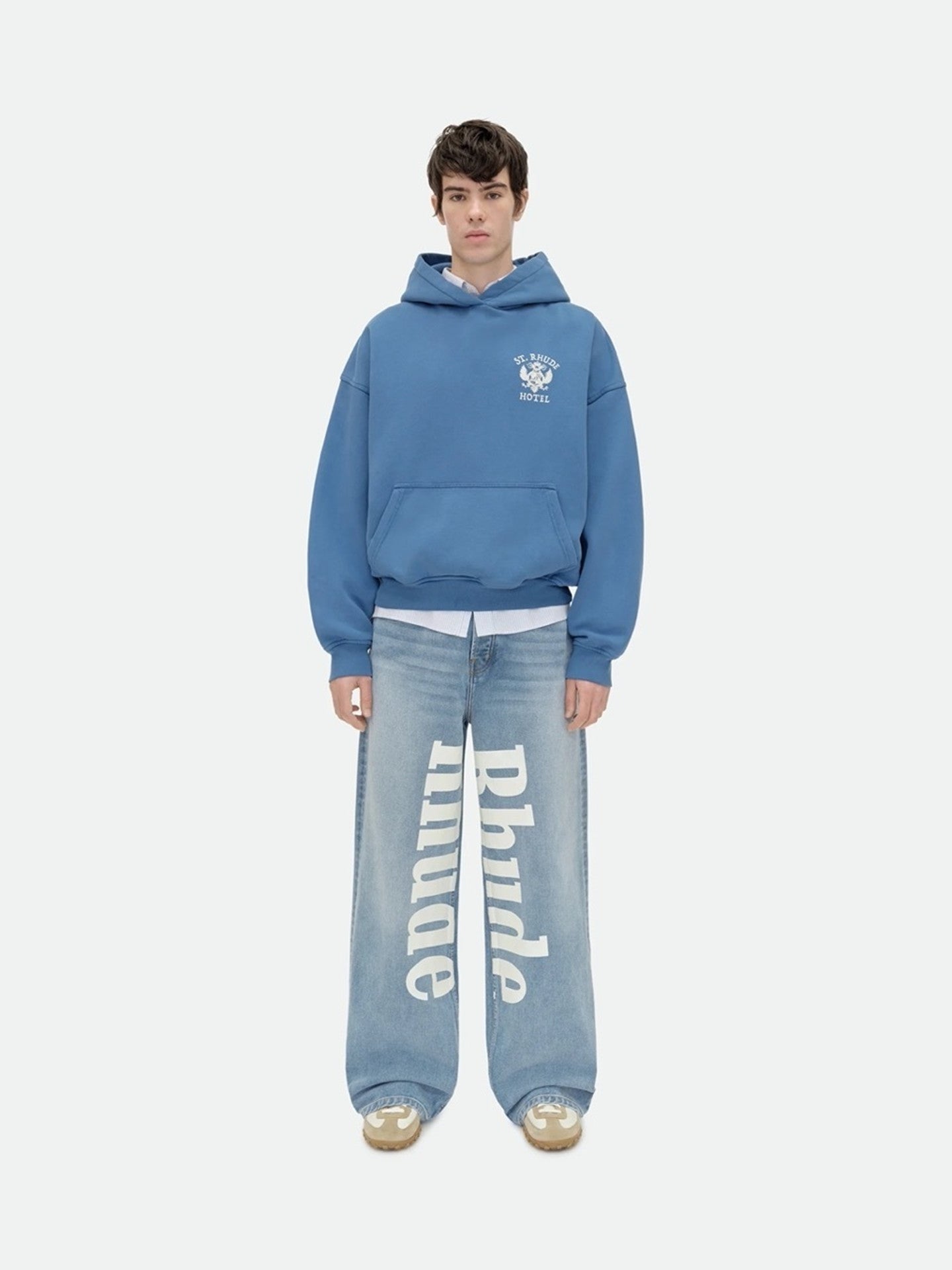RHUDE Vintage Collegiate Eagle Print Boxy Hooded Sweatshirt