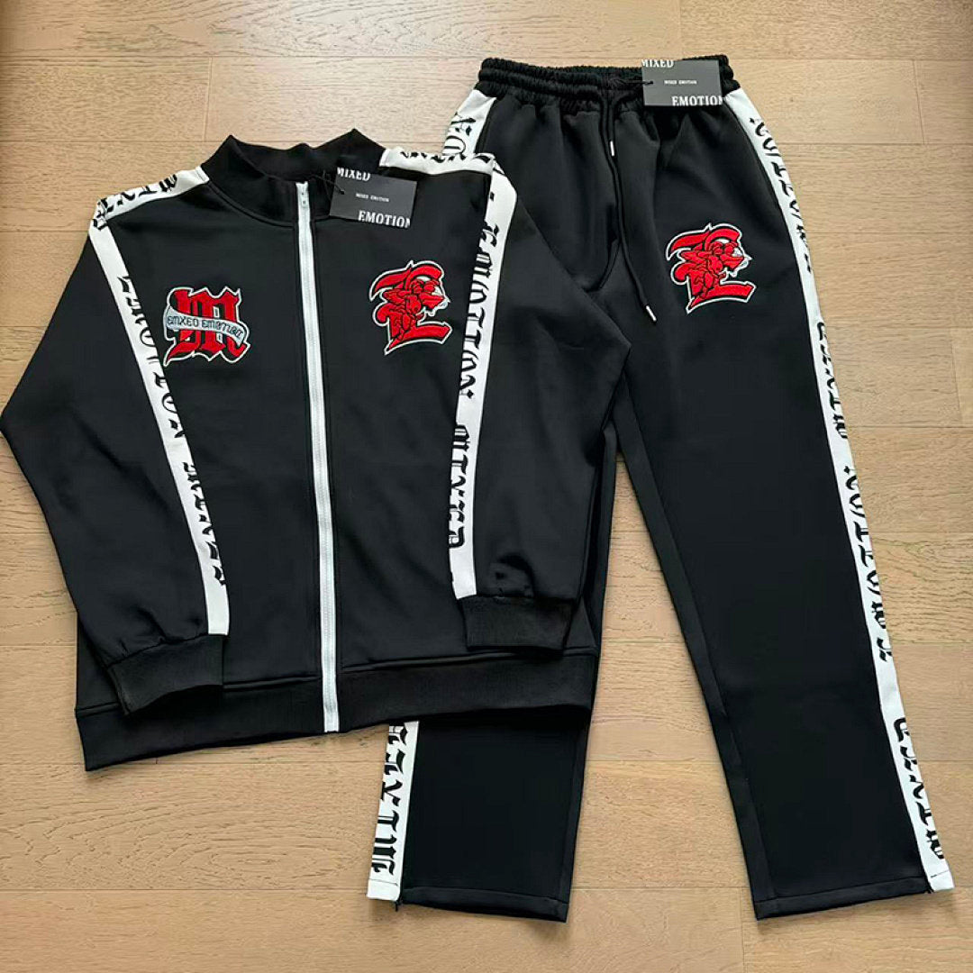 Mixed Emotion Street Embroidery Sporty Casual Suit