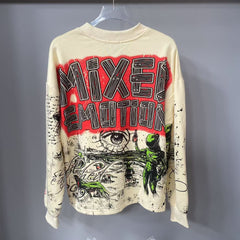 Mixed Emotion Graffiti Cream Crewneck Pullover Sweatshirt